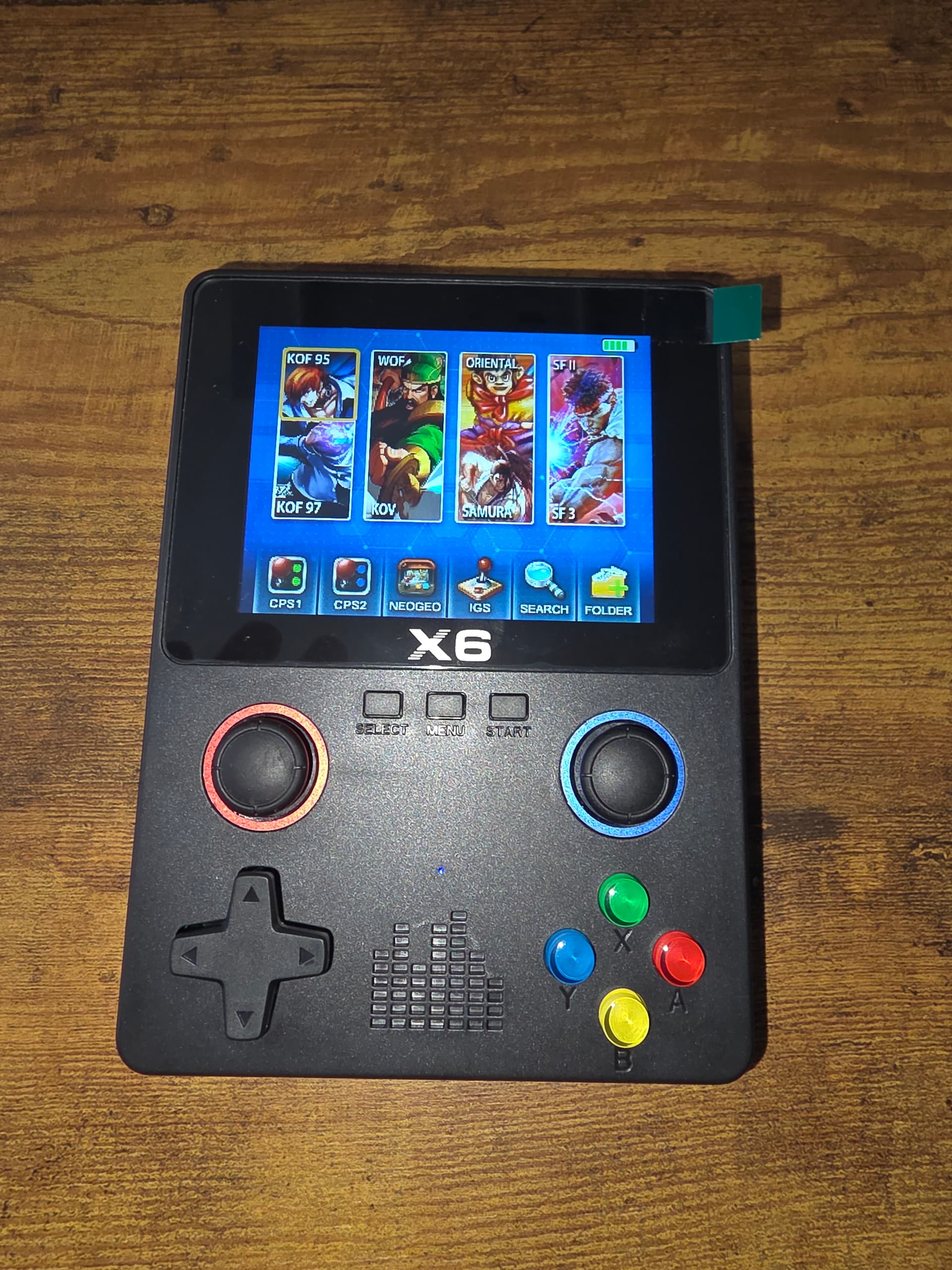 X6 Retro Handheld — game menu on screen